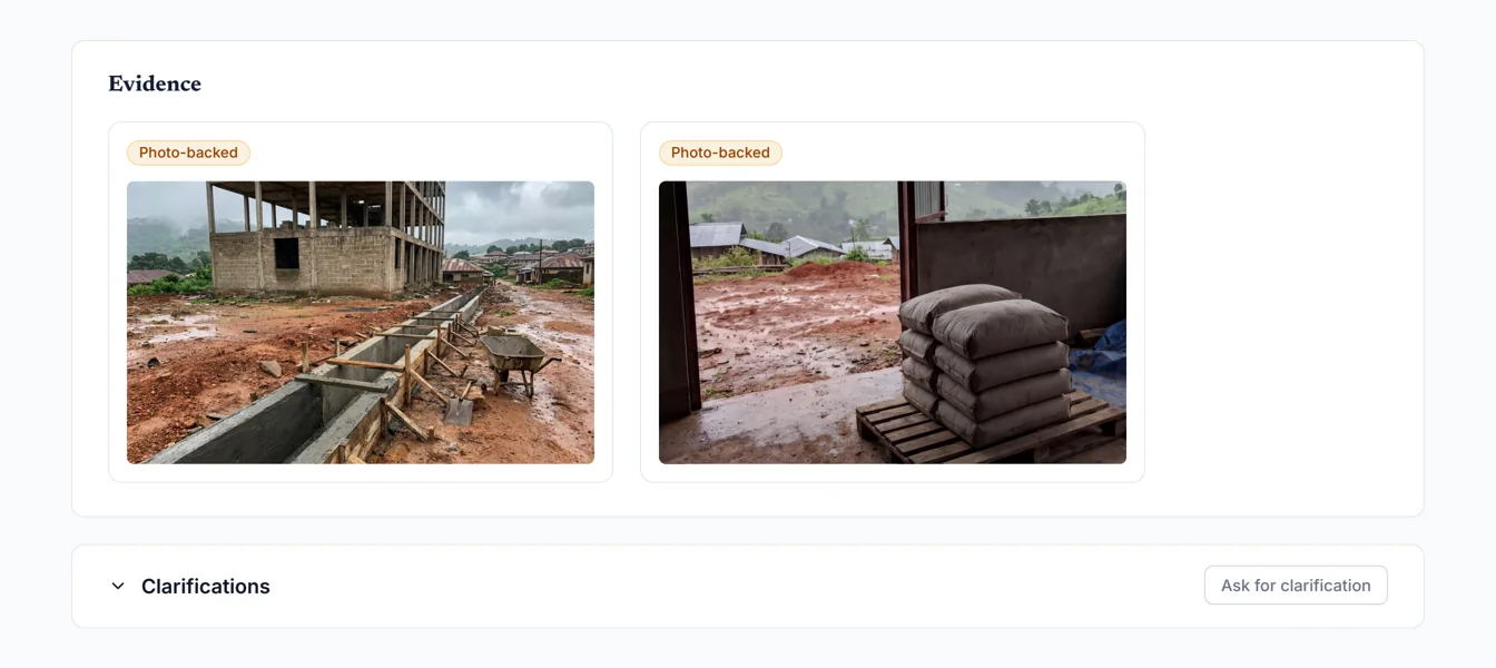 Two site photos attached to a report, each marked photo-backed